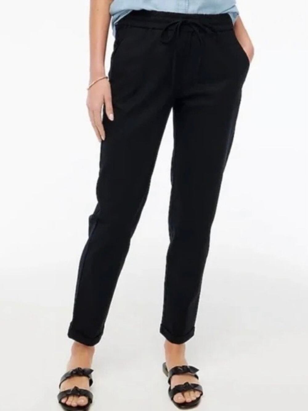 J.Crew Black Linen&Cotton Blend Pull On Drawstring Pants Sz.20